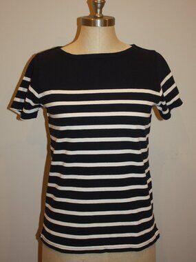 MUJI STRIPED BLUE & WHITE COTTON SHORT SLEEVE T-SHIRT TOP - MEDIUM 4 6